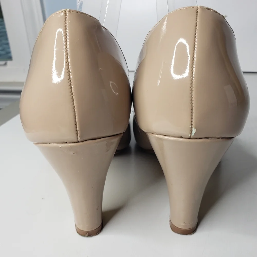 Bridesmaid Faux Patent Double Strap Mary Jane Heels Neutral Office Brinley 7.5 ♡